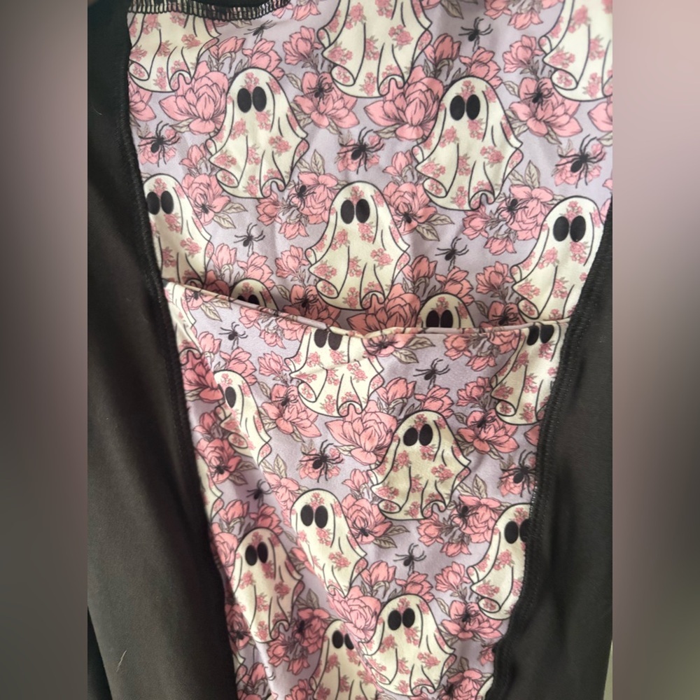 🌺 Black & Floral Ghost Print Leggings with Pockets TC2 - Picture 5 of 8